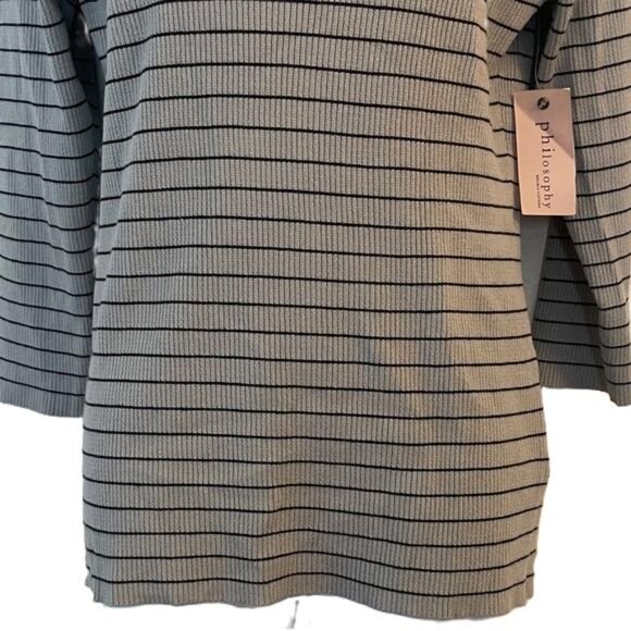Philosophy Republic Clothing Women's Striped Black Grey White V Neck Blouse  XL - Picture 5 of 6
